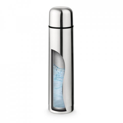 LITER. Garrafa em a&ccedil;o inox de parede dupla t&eacute;rmica, isolada a v&aacute;cuo (1 L) - Cromado