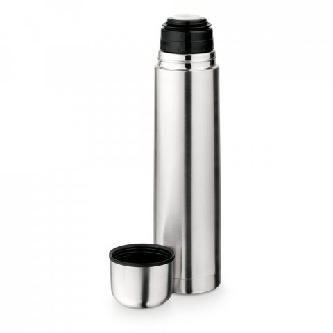 LITER. Garrafa em a&ccedil;o inox de parede dupla t&eacute;rmica, isolada a v&aacute;cuo (1 L) - Cromado