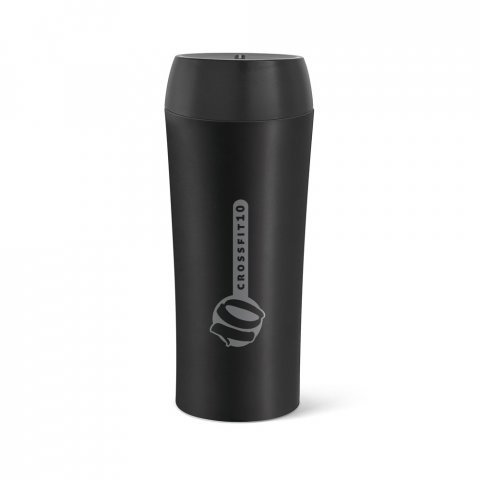 MONARDA. Copo de viagem em a&ccedil;o inox, t&eacute;rmico com parede dupla isolada a ar (470 mL) - Preto