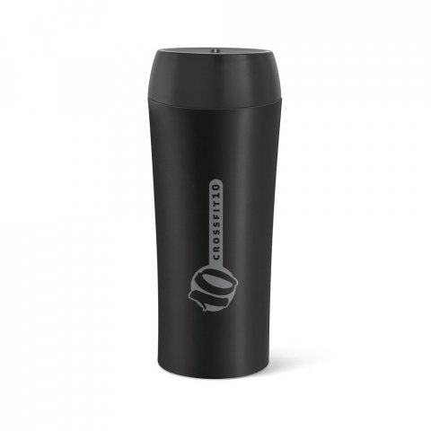 MONARDA. Copo de viagem em a&ccedil;o inox, t&eacute;rmico com parede dupla isolada a ar (470 mL) - Preto
