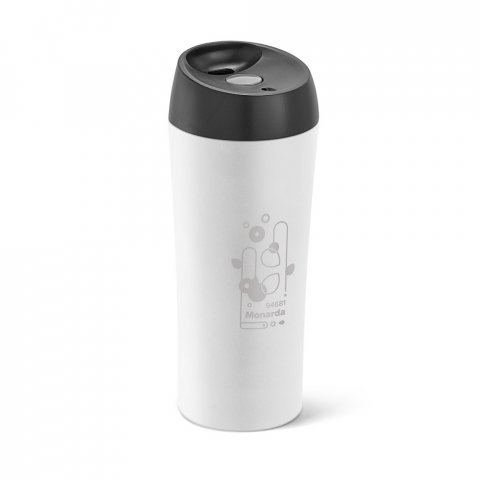 MONARDA. Copo de viagem em a&ccedil;o inox, t&eacute;rmico com parede dupla isolada a ar (470 mL) - Branco
