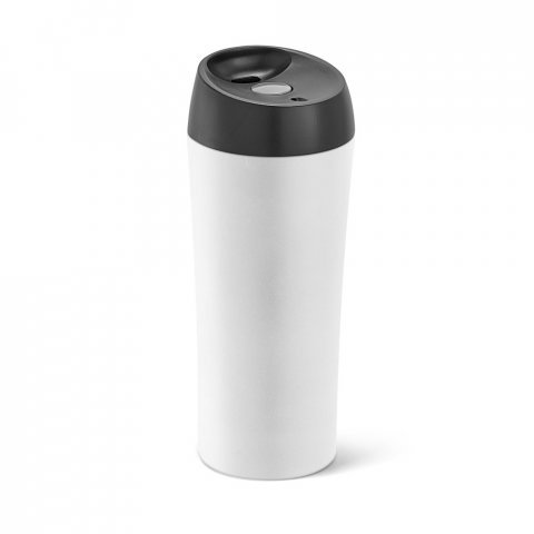 MONARDA. Copo de viagem em a&ccedil;o inox, t&eacute;rmico com parede dupla isolada a ar (470 mL) - Branco