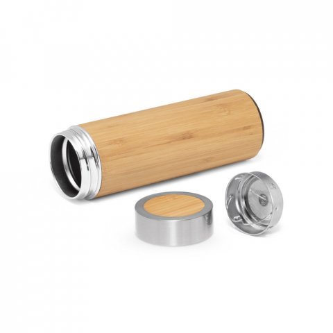 NATUREL. Garrafa em a&ccedil;o inox 90% reciclado e bambu de parede dupla t&eacute;rmica, isolada a v&aacute;cuo (430 mL) - Natural