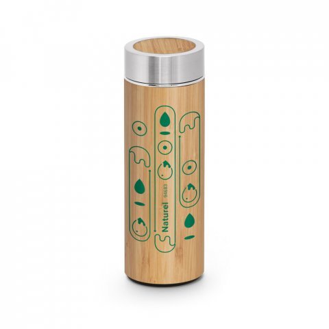 NATUREL. Garrafa em a&ccedil;o inox 90% reciclado e bambu de parede dupla t&eacute;rmica, isolada a v&aacute;cuo (430 mL) - Natural