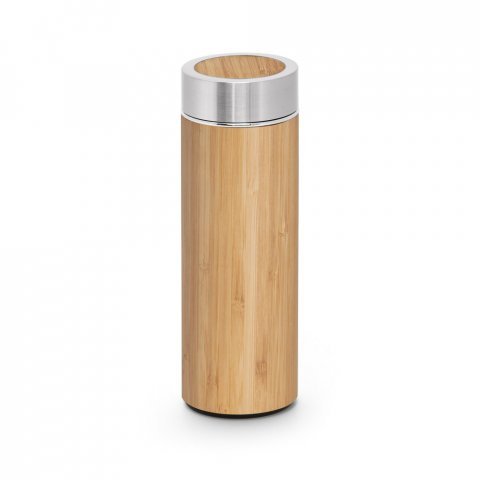 NATUREL. Garrafa em a&ccedil;o inox 90% reciclado e bambu de parede dupla t&eacute;rmica, isolada a v&aacute;cuo (430 mL) - Natural