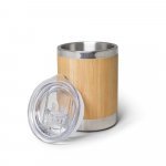 LYCKA. Copo de viagem em a&ccedil;o inox e bambu, t&eacute;rmico com parede dupla isolada a ar e fecho deslizante (350 mL) - Natural