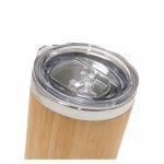 LYCKA. Copo de viagem em a&ccedil;o inox e bambu, t&eacute;rmico com parede dupla isolada a ar e fecho deslizante (350 mL) - Natural