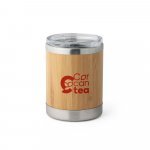 LYCKA. Copo de viagem em a&ccedil;o inox e bambu, t&eacute;rmico com parede dupla isolada a ar e fecho deslizante (350 mL) - Natural