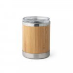 LYCKA. Copo de viagem em a&ccedil;o inox e bambu, t&eacute;rmico com parede dupla isolada a ar e fecho deslizante (350 mL) - Natural