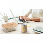 LYCKA. Copo de viagem em a&ccedil;o inox e bambu, t&eacute;rmico com parede dupla isolada a ar e fecho deslizante (350 mL)