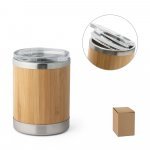 LYCKA. Copo de viagem em a&ccedil;o inox e bambu, t&eacute;rmico com parede dupla isolada a ar e fecho deslizante (350 mL)