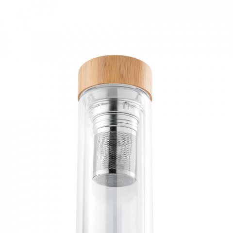 MAKAROVA. Garrafa em vidro borossilicato de parede dupla t&eacute;rmica, isolada a ar, com 2 infusores (490 mL) - Natural