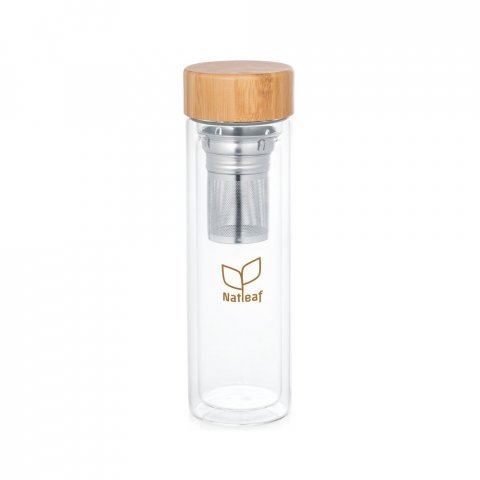 MAKAROVA. Garrafa em vidro borossilicato de parede dupla t&eacute;rmica, isolada a ar, com 2 infusores (490 mL) - Natural