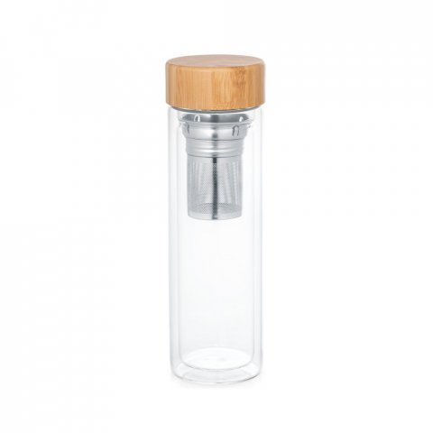 MAKAROVA. Garrafa em vidro borossilicato de parede dupla t&eacute;rmica, isolada a ar, com 2 infusores (490 mL) - Natural