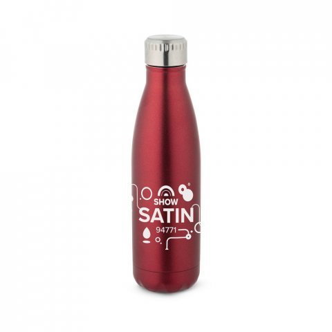 SHOW SATIN. Garrafa t&eacute;rmica em a&ccedil;o inox de parede dupla isolada a v&aacute;cuo (500 mL) - Vermelho