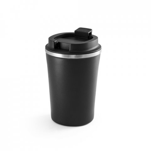 PHELPS. Copo de viagem em a&ccedil;o inox e PP, t&eacute;rmico com parede dupla isolada a v&aacute;cuo (470 mL) - Preto