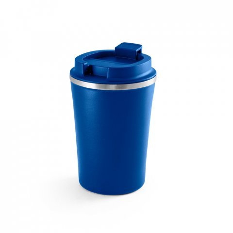 PHELPS. Copo de viagem em a&ccedil;o inox e PP, t&eacute;rmico com parede dupla isolada a v&aacute;cuo (470 mL) - Azul