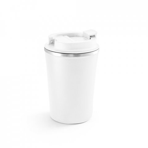 PHELPS. Copo de viagem em a&ccedil;o inox e PP, t&eacute;rmico com parede dupla isolada a v&aacute;cuo (470 mL) - Branco