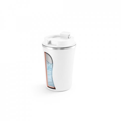 PHELPS. Copo de viagem em a&ccedil;o inox e PP, t&eacute;rmico com parede dupla isolada a v&aacute;cuo (470 mL) - Branco
