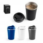 PHELPS. Copo de viagem em a&ccedil;o inox e PP, t&eacute;rmico com parede dupla isolada a v&aacute;cuo (470 mL)