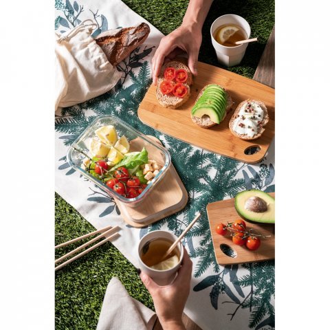 PORTOBELLO. Lancheira. Marmita em vidro borossilicato e tampa em bambu 1 L - Natural