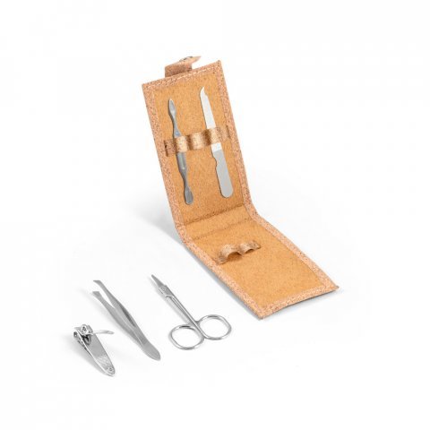 ZENA. Conjunto de manicure em corti&ccedil;a com pe&ccedil;as em a&ccedil;o inox - Natural