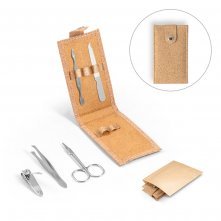 ZENA. Conjunto de manicure em corti&ccedil;a com pe&ccedil;as em a&ccedil;o inox