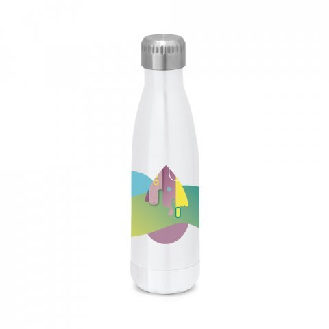 AMORTI. Garrafa para sublima&ccedil;&atilde;o em a&ccedil;o inox de parede dupla t&eacute;rmica, isolada a v&aacute;cuo (510 mL) - Branco