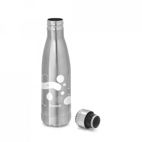 AMORTI. Garrafa para sublima&ccedil;&atilde;o em a&ccedil;o inox de parede dupla t&eacute;rmica, isolada a v&aacute;cuo (510 mL) - Cromado satinado