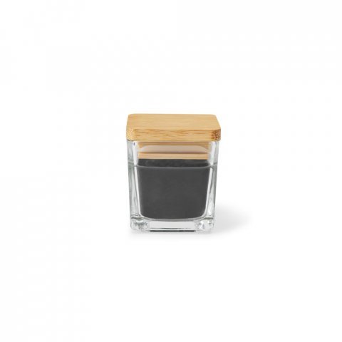 ESSENCE. Vela arom&aacute;tica, de 50 g., em copo de vidro com tampa em bambu - Preto