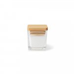 ESSENCE. Vela arom&aacute;tica, de 50 g., em copo de vidro com tampa em bambu - Branco