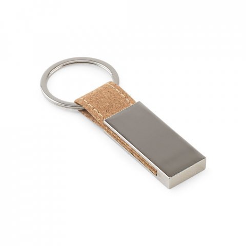 GOSLING. Conjunto composto por um porta-cart&otilde;es e chaveiro, ambos em metal e corti&ccedil;a - Natural