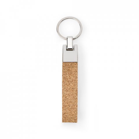EVANS. Conjunto composto por uma caneta esferogr&aacute;fica e chaveiro, ambos em metal e corti&ccedil;a - Natural