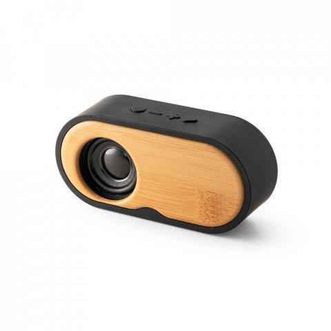 TILLY. Caixa de som port&aacute;til com autonomia de 5h (1.200 mAh), em bambu e ABS 100% reciclado - Preto