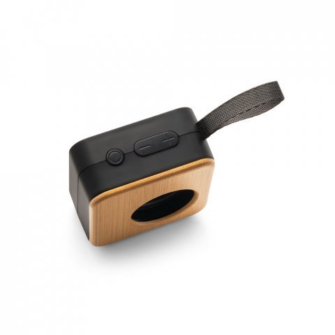 MAYER. Caixa de som port&aacute;til com autonomia de 4h (500 mAh), em bambu e ABS 100% reciclado - Preto