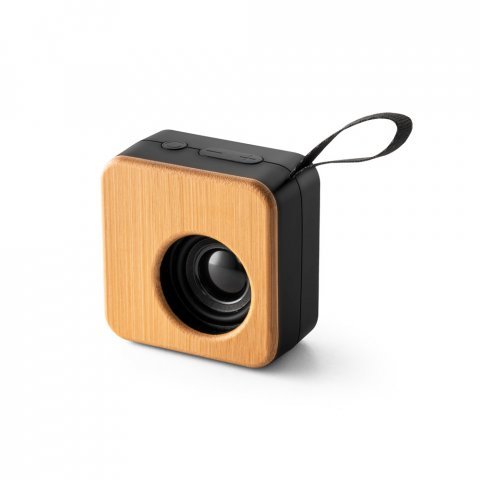 MAYER. Caixa de som port&aacute;til com autonomia de 4h (500 mAh), em bambu e ABS 100% reciclado - Preto