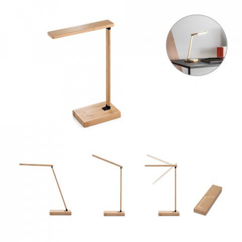 MOREY. Lumin&aacute;ria com carregador por indu&ccedil;&atilde;o super-r&aacute;pido (15W), em bambu