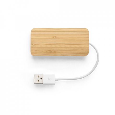 MOSER. Hub em bambu com 2 portas que permite a transfer&ecirc;ncia de dados - Natural