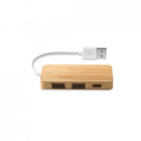 MOSER. Hub em bambu com 2 portas que permite a transfer&ecirc;ncia de dados - Natural