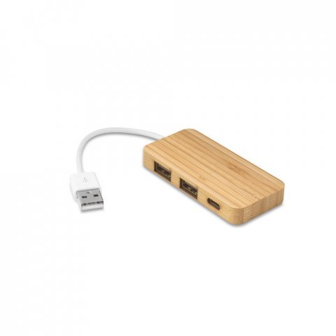 MOSER. Hub em bambu com 2 portas que permite a transfer&ecirc;ncia de dados - Natural