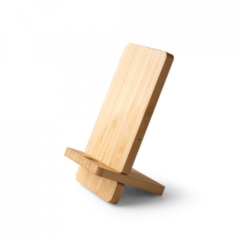 LANGE. Carregador por indu&ccedil;&atilde;o super-r&aacute;pido e suporte em bambu para smartphone (15 W) - Natural
