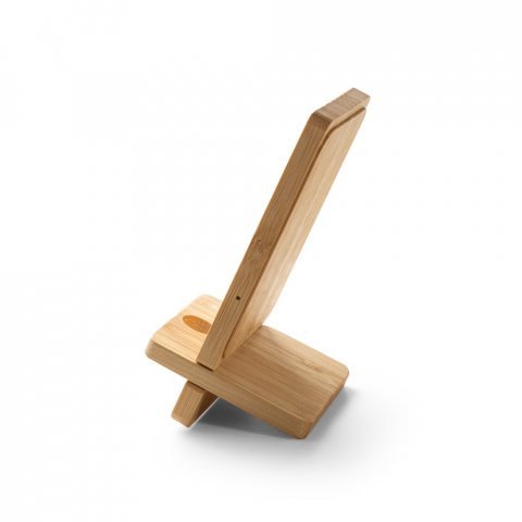 LANGE. Carregador por indu&ccedil;&atilde;o super-r&aacute;pido e suporte em bambu para smartphone (15 W) - Natural