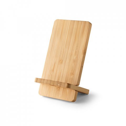 LANGE. Carregador por indu&ccedil;&atilde;o super-r&aacute;pido e suporte em bambu para smartphone (15 W) - Natural