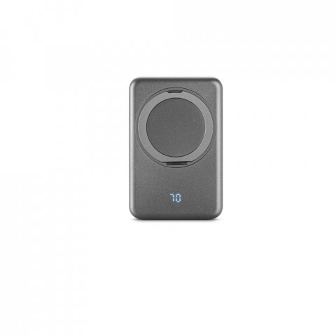 WARSHEL 5. Bateria port&aacute;til magn&eacute;tica com carregador por indu&ccedil;&atilde;o super-r&aacute;pido (5.000 mAh), em ABS 100% reciclado - Cinza escuro