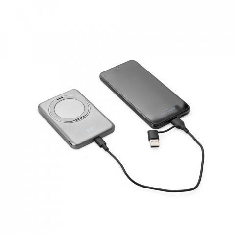 WARSHEL 5. Bateria port&aacute;til magn&eacute;tica com carregador por indu&ccedil;&atilde;o super-r&aacute;pido (5.000 mAh), em ABS 100% reciclado - Cinza escuro