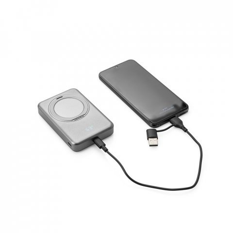 WARSHEL 10. Bateria port&aacute;til magn&eacute;tica com carregador por indu&ccedil;&atilde;o super-r&aacute;pido (10.000 mAh), em ABS 100% reciclado - Cinza escuro