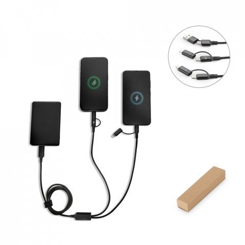 BERTOZZI. Cabo USB super-r&aacute;pido 6 em 1 em alum&iacute;nio 20% reciclado e PET 4% reciclado