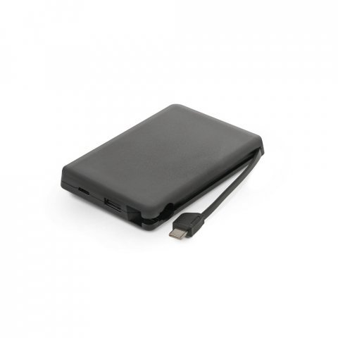 LATTES. Bateria port&aacute;til com cabo integrado, em ABS 100% reciclado (10.000 mAh) - Preto