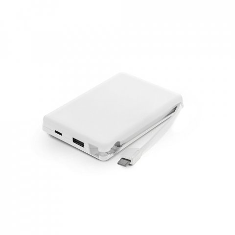 LATTES. Bateria port&aacute;til com cabo integrado, em ABS 100% reciclado (10.000 mAh) - Branco