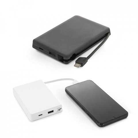 LATTES. Bateria port&aacute;til com cabo integrado, em ABS 100% reciclado (10.000 mAh)